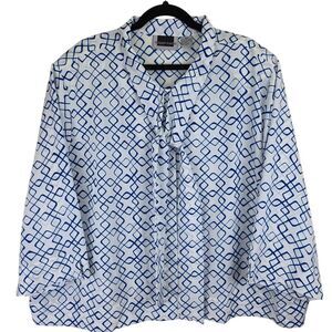 NWT Maggie Barnes Womens Shirt 28W Tie Abstract Boxy Artsy Nautical Beach Office